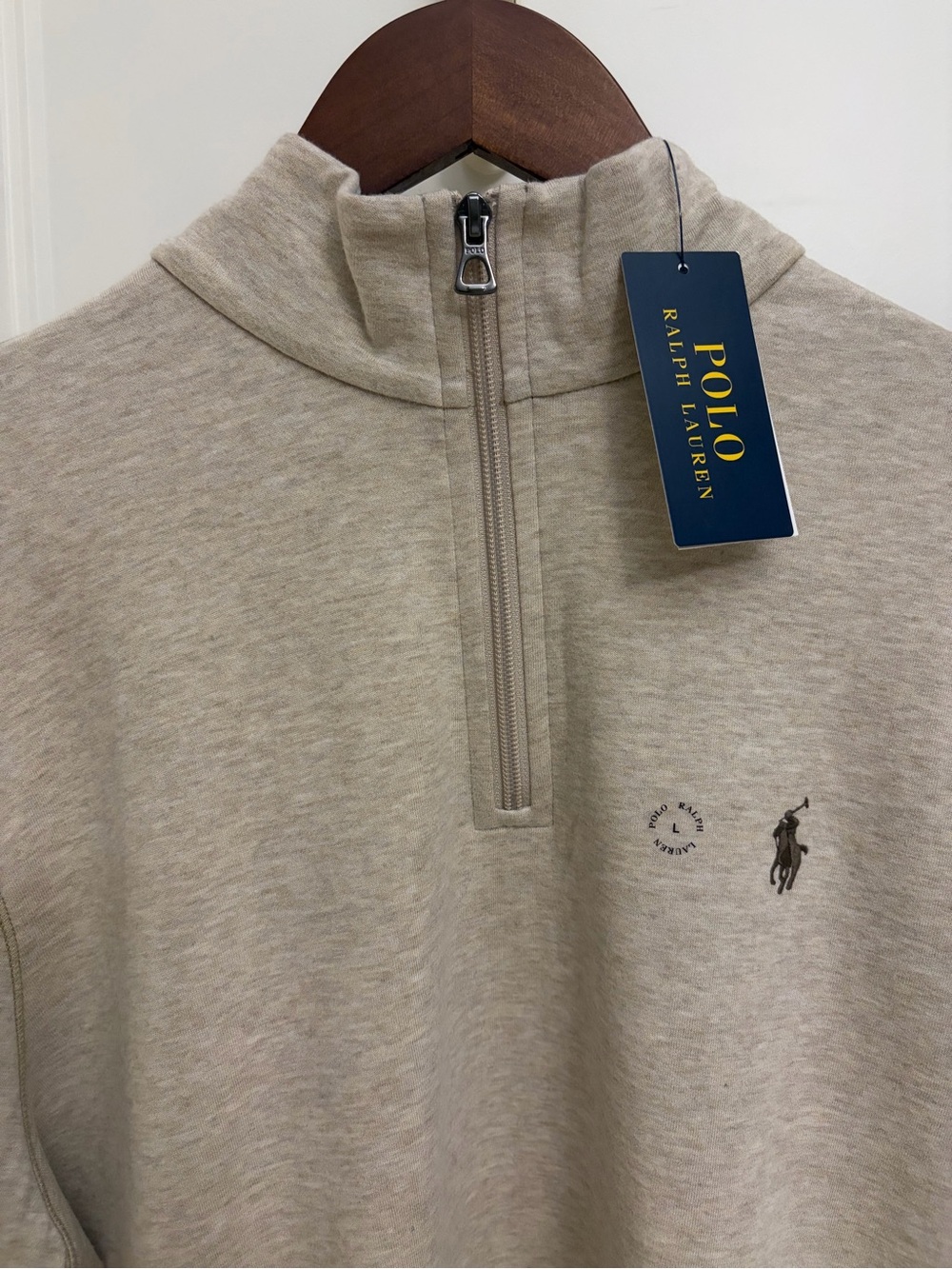 Ralph Lauren Men’s Heather Beige Quarter-Zip Sweater